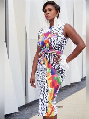 Sassy Jones Samba Wrap Dress Reversible Abstract Midi Small